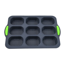 Silicone Mini Loaf pan-(1PCS) 9 Cavities Bread Pan, Non-stick Silicone Baking Molds for Bread, Cake, Cornbread, Brownie, Mini Sized Cheesecake