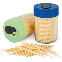 Sturdy Bamboo Toothpick Holder with 800 Natural Wood Toothpicks, 2-Pack (Pink/Blue), Compatible with Home Decor & Gifts