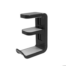 Rotating Headphone Stand - PC Gaming Headset Holder, Adjustable Clamp-on Under Desk Hanger With 360 Degree Swivel & Cable Clip Organizer - Black