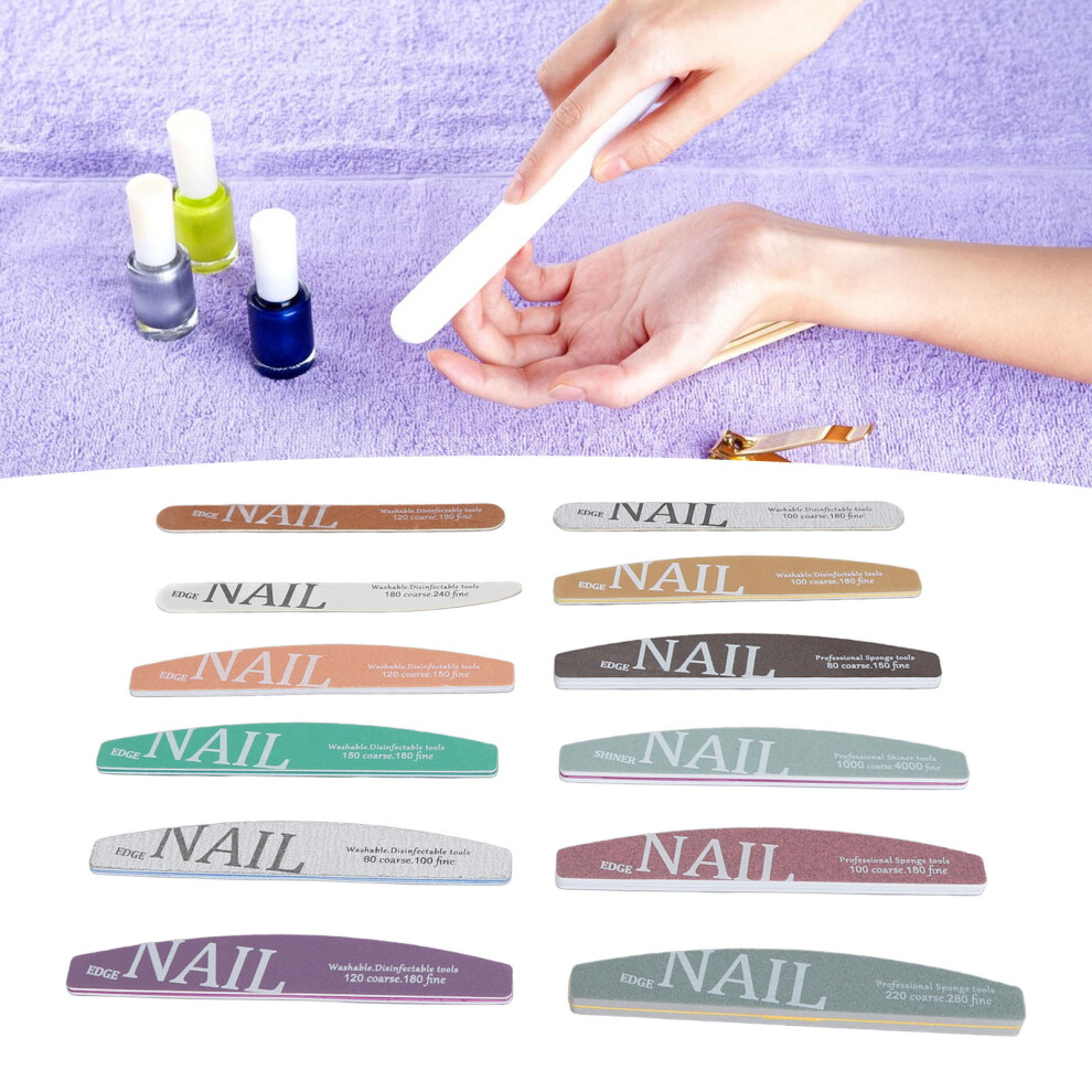 12pcs Half Moon Nail Files, Buffing & Shaping Grit, Manicure Tool