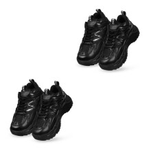 2Paires Sneakers Mode Femme En PU Semelle Épaisse