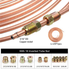 25Ft 7.62m 3/16Inch OD Roll Tube Coil Brake Pipe Tube House Repair Kit with 16PCS Tube Nuts Double Flaring Tool