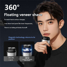 Electric Shaver Portable Rotating Pocket Size Beard with Magnetic Shaver for Men Silver
