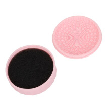 Portable Pink Makeup Brush Cleaning Box with Wet/Dry Function & Color Removal Sponge
