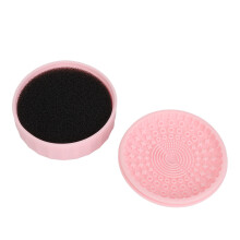 Box portatile per la pulizia di pennelli da trucco rosa, utilizzabile sia umido che asciutto, con spugna per rimuovere il colore