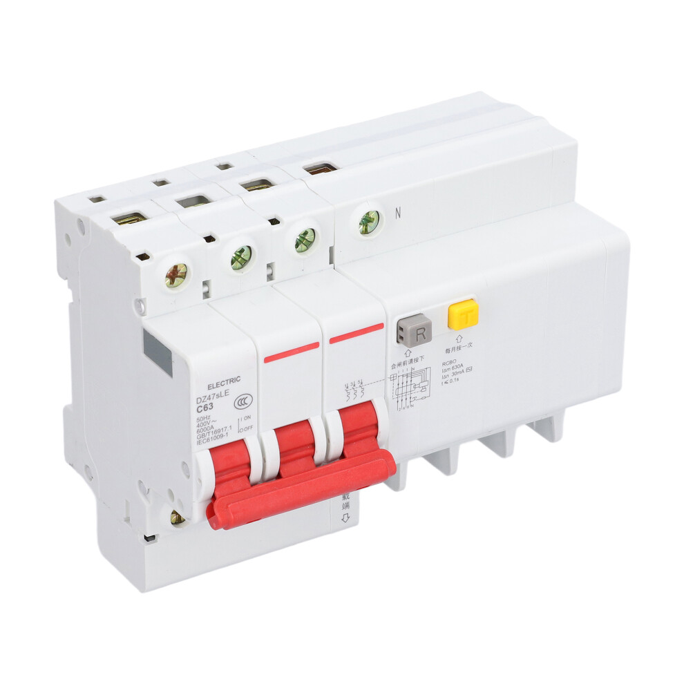 Dz47sle 63A Mini Circuit Breaker 3P+N Din Rail Mount For Home 400V 7891389044869