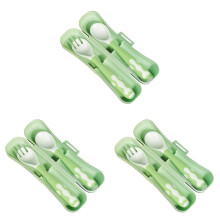 3Ensembles Ensemble Couverts Bébé Vert PP Flexible Auto-Alimentation