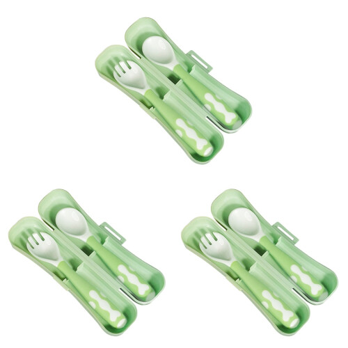 3Ensembles Ensemble Couverts Bébé Vert PP Flexible Auto-Alimentation