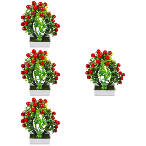 4Pcs Realistic Fake Fruit Tree Red Plastic Bonsai Indoor Decoration 2