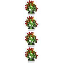 4Pcs Realistic Fake Fruit Tree Red Plastic Bonsai Indoor Decoration