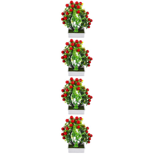 4Pcs Realistic Fake Fruit Tree Red Plastic Bonsai Indoor Decoration
