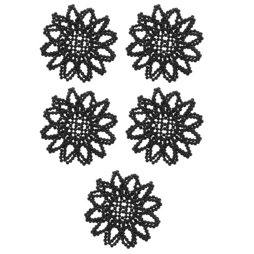 5Pcs Black Pearl Elastic Crochet Hair Nets Quick Bun Holders 2