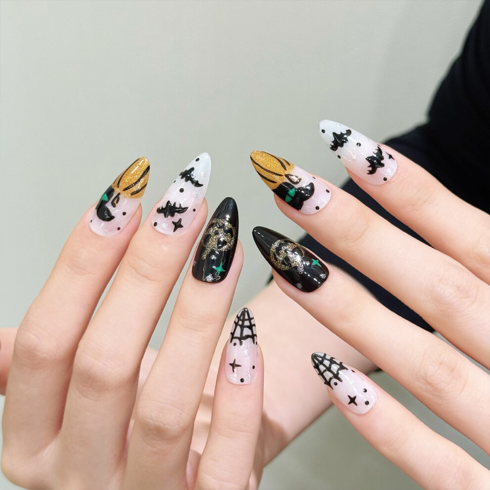 Reach-Tools (Xs) Halloween False Nails - 10Pcs Black White Almond