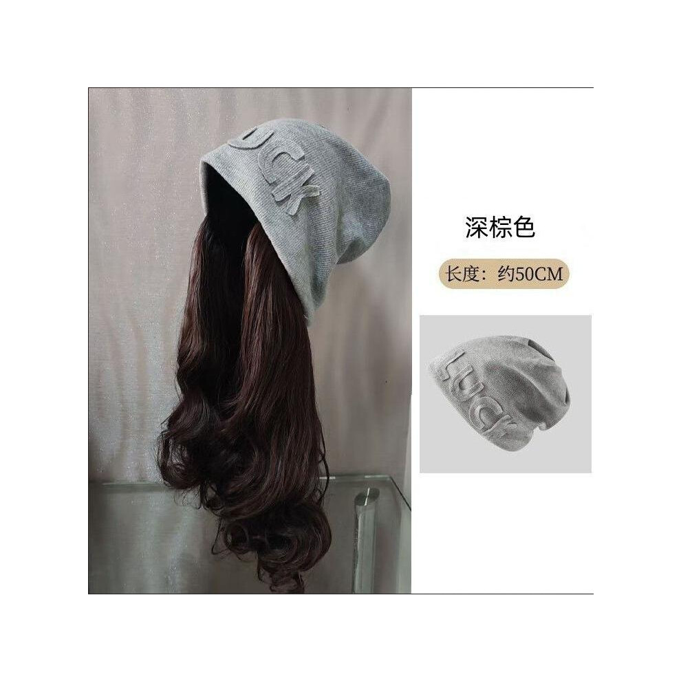 Dachuang Beauty (Dark Brown) Wavy Slouchy Beanie Hat With Detachable Wig