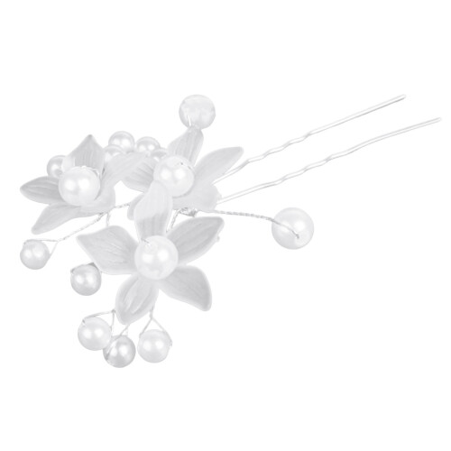 (White) Blumen Perlen Haarnadel U-Form DIY 2