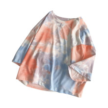 Hauts à col rond pour femmes, t-shirt de nuit court et ample à coupe décontractée avec motif tie-dye, doux et agréable au toucher, extensible et