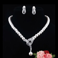 Pearl Rhinestone Necklace & Earrings Set - Gift