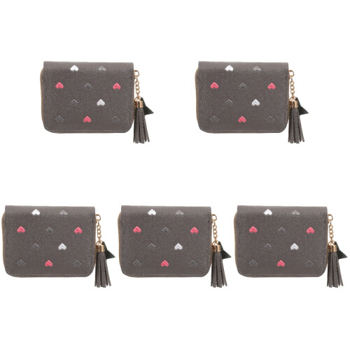 5Pcs Ladies Grey PU Small Coin Purse Compact Wallet