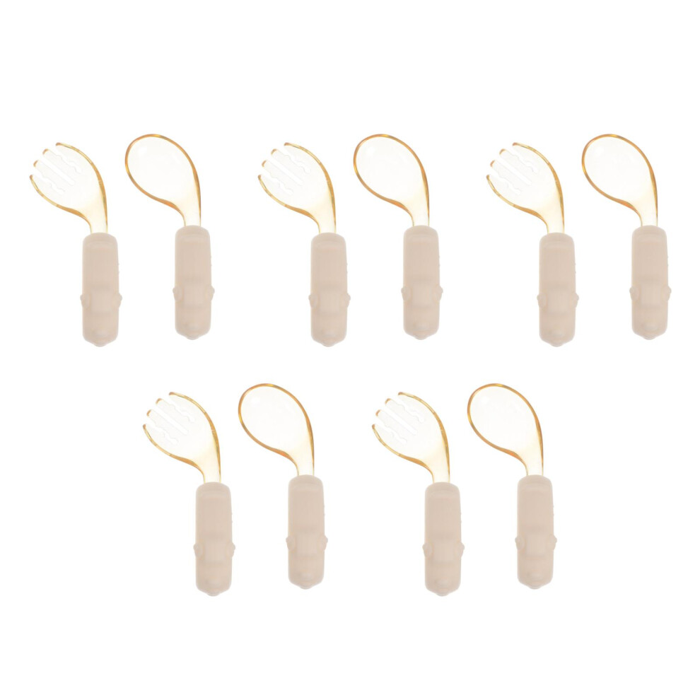 5Sets Toddler Feeding Utensils Ppsu Spoon Fork Safe Easy Grip Beige Aboofan