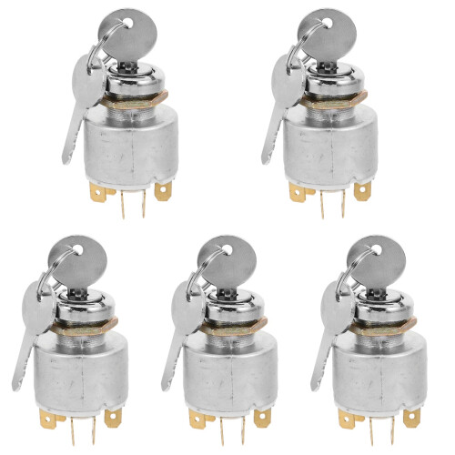 5Pcs Automotive Ignition Switch Silver Iron Keyed Car Switch Starter