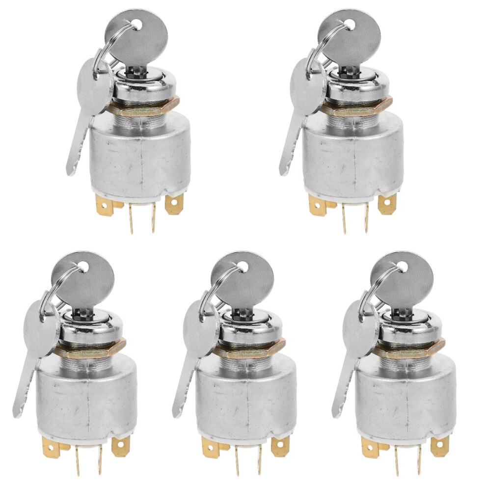 5Pcs Automotive Ignition Switch Iron Keyed Car Switch Starter Silver 3713722357785