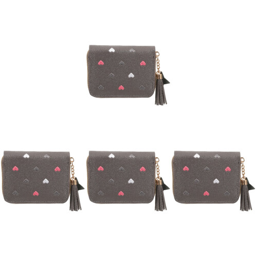 4Pcs Grey PU Change Purse Compact Wallet for Women Storage