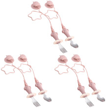 3Sets Pink Toddler Fork and Spoon Set with Suction Cup Anti-Drop Chain