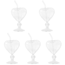 5Sets Elegant Transparent Heart-Shaped Cocktail Glasses with Straw