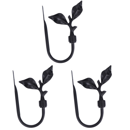 3Pcs Heavy-Duty Black Metal Curtain Tiebacks Hooks with Leaf Design 1