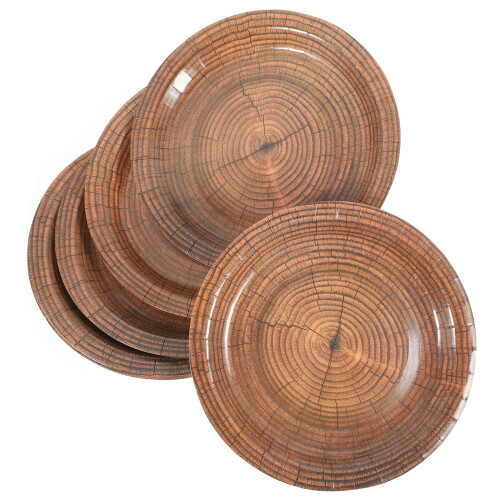 30Pcs Versatile Wood Grain Paper Plates Party Tableware Multi Color 2