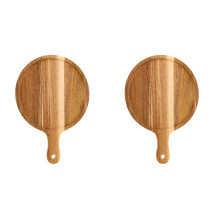 2Pcs Wooden Bread and Pizza Board with Handle for Kitchen