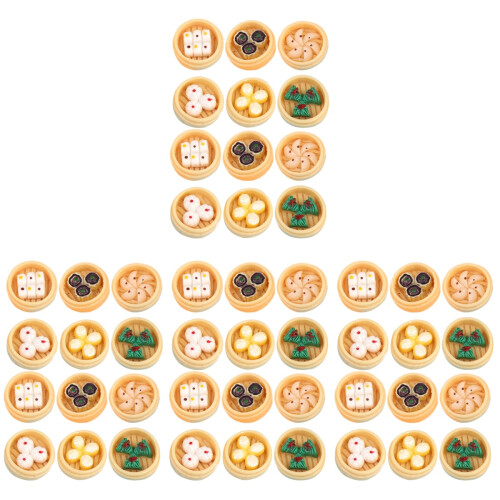 48Pcs Miniature Steamed Buns Resin Craft Assorted Colors Decor
