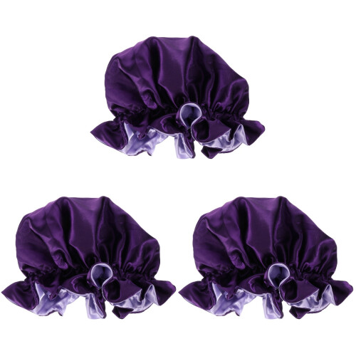 3Pièces Bonnet Satin Violet Confortable Double Couche Pour 1