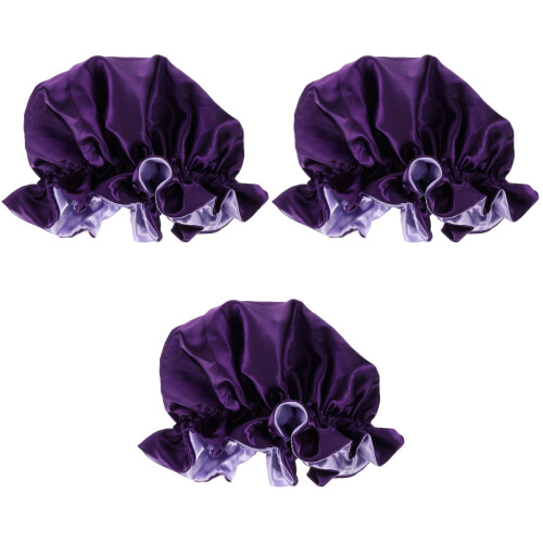 3Pièces Bonnet Satin Violet Confortable Double Couche Pour 2