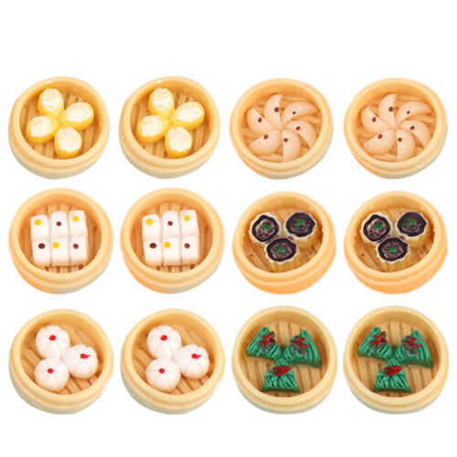 48Pcs Miniature Steamed Buns Resin Craft Assorted Colors Decor 2