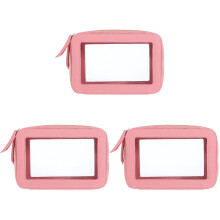 3Pcs Clear Pink Travel Makeup Bags Reinforced Seam Cosmetic Organizer