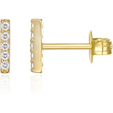 (Vermeil - Yellow, Bar) Classic Elegant 14K Gold Plated 925 Sterling Silver Stud Earrings for Women - Dainty Geometrical Bar Triangle Heart Earrings