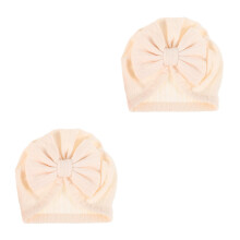 2Pcs Infant Turban Hats Beige Cotton Baby Bow Beanie for Toddlers