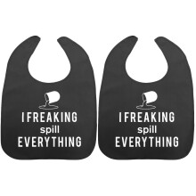 2Pcs Reusable Adult Bibs for Elderly Black Washable Dining Protection