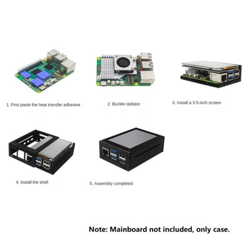Para Raspberry Pi 5 Metal Case Shell para Instalação de Ventilador de Resfriamento de Radiador de Tela de 3,5 Polegadas 1