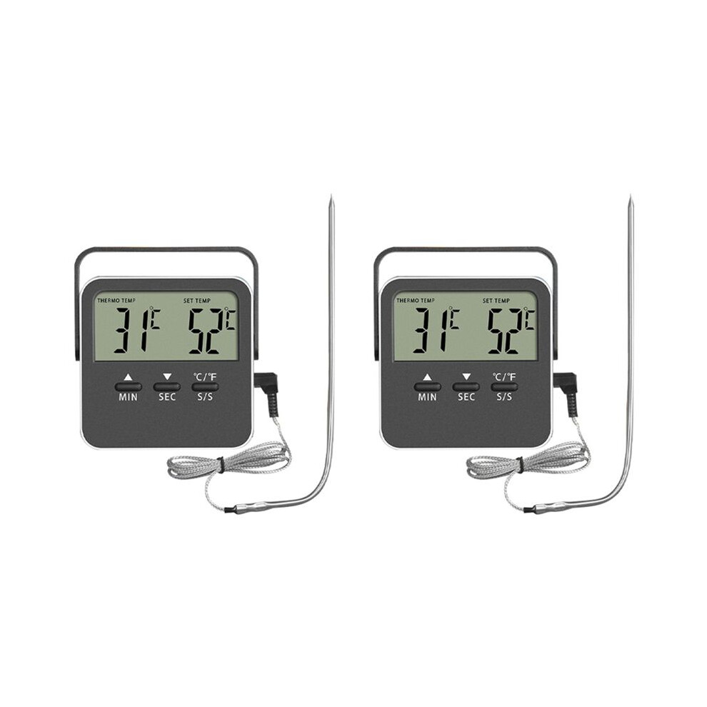 Digital Food Thermometer Cooking Temperature Alarm Cooking Timer with LED Display Stainless Steel Probe Black