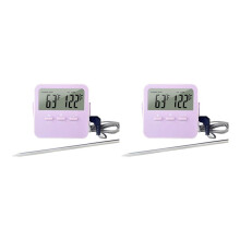 Digital Food Thermometer Cooking Temperature Alarm Cooking Timer with LED Display Stainless Steel Probe