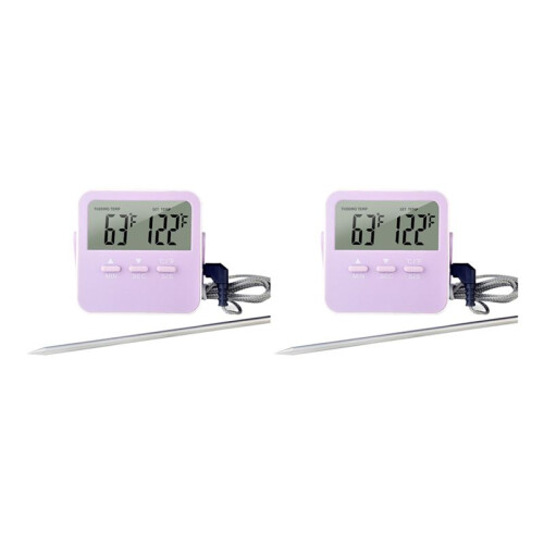 Digital Mattermometer Matlagningstemperaturlarm Matlagningstimer med LED-Display Rostfri Stålsond Lila