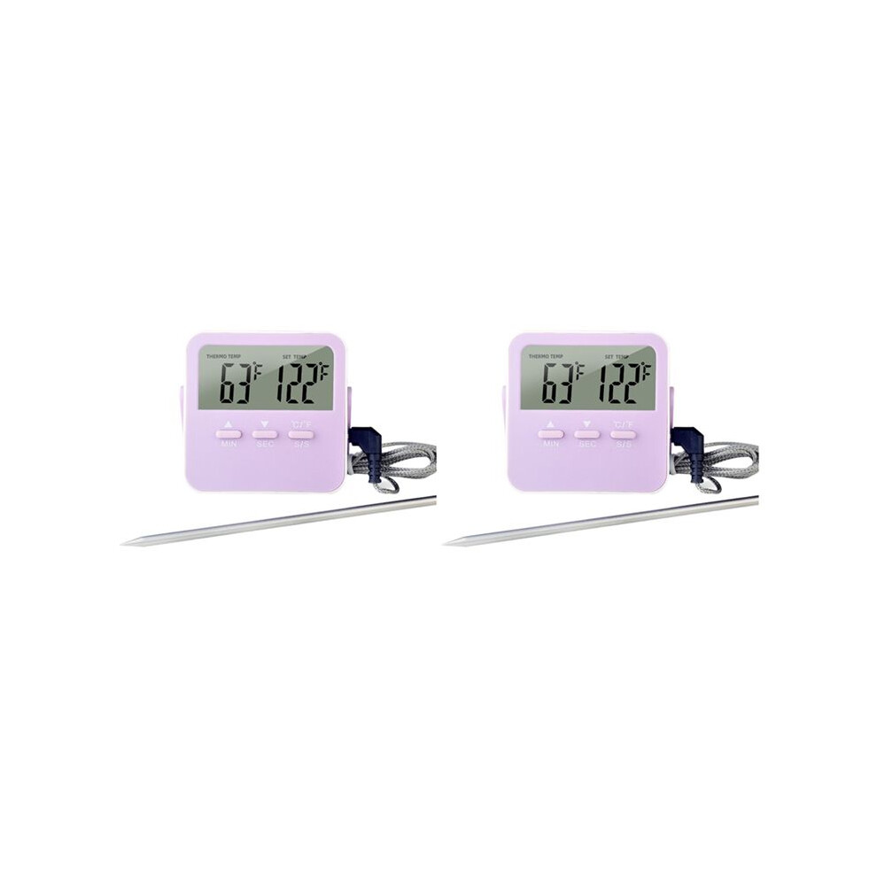 Digital Food Thermometer Cooking Temperature Alarm Cooking Timer with LED Display Stainless Steel Probe