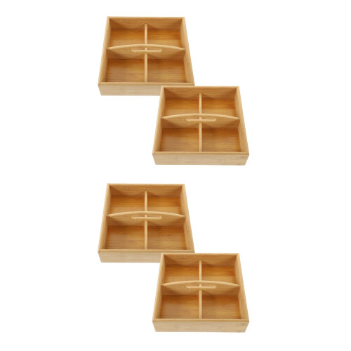 4Pcs Brown Wood Desktop Case 4-Compartment Candy and Snack Storage