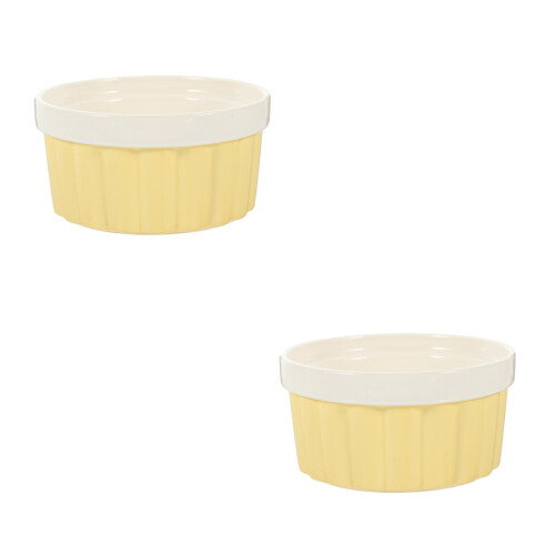 2Pcs Yellow Ceramic Baking Bowls for Desserts Soups and Cooking