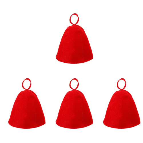 4Pcs Red Sauna Felt Hats Portable Comfortable Shower Bath Accessories
