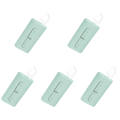 5Sets Green Floss Pick Dispenser Ergonomic Handle Portable Teeth Floss