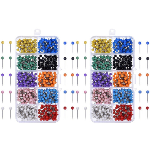 1000Pcs Assorted Color Pushpins for Fabric Map Display