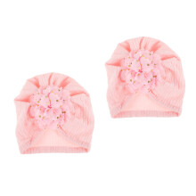 2Pcs Toddler Beanie Hats Pink Newborn Baby Turban Floral Decoration